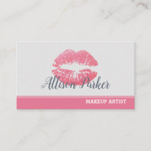 Stilvolle Pink Lips Glitter Makeup Artist Visitenkarte