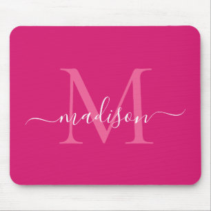 Stilvolle Pink Magenta White Monogram Script Moder Mousepad
