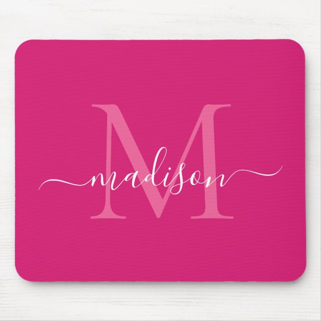 Stilvolle Pink Magenta White Monogram Script Moder Mousepad (Vorne)