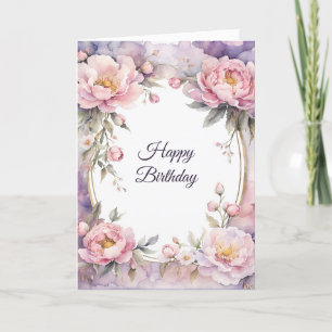 Stilvolle Pink Peony Oval Rahmen Geburtstag Karte