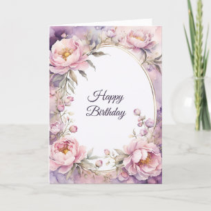 Stilvolle Pink Peony Watercolor Geburtstag Karte