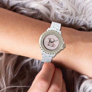 Stilvolle Pink-Roségold-B-Monogrammuhr Armbanduhr