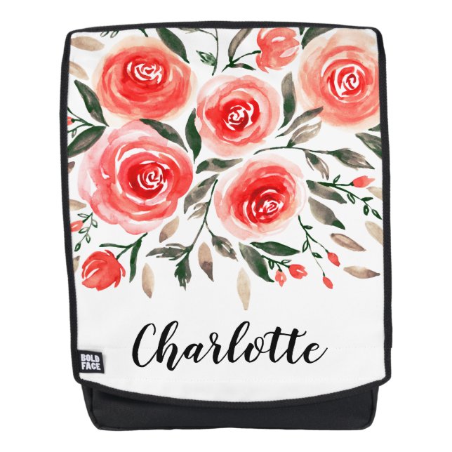 Stilvolle Pink Roses Aquarellbilder Rucksack (Vorderseite)