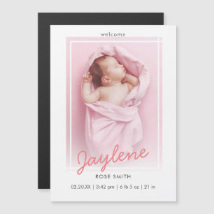 Stilvolle Pink Script Foto Birth Ankündigung