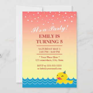 Stilvolle Pink Star Sky Niedlich Rubber Duck Gebur Einladung