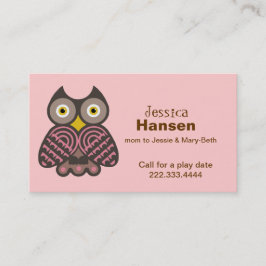 Stilvolle Pink- und Braun-Owl-MOMY-Karte Telefonnummerkarte
