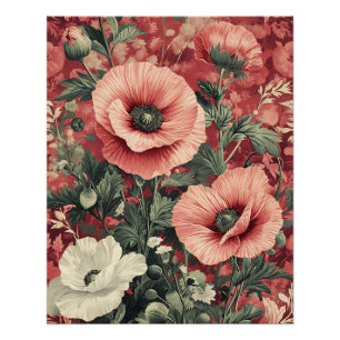 Stilvolle Pink White Poppies Floral Art Poster