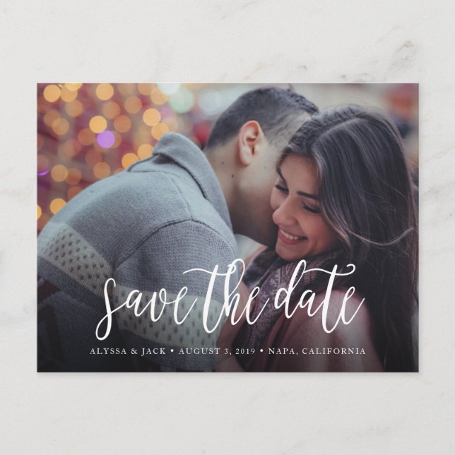 Stilvolle Pinselschrift Save the Date Postkarte (Vorderseite)