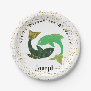 Stilvolle Pisces 1. Geburtstag & Gold Confetti Pappteller