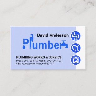 Stilvolle Plumber Signage Blue Plumbing Icons Visitenkarte