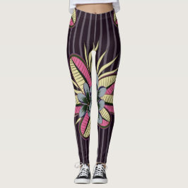 Stilvolle Plumeria-Blume Blätter Violett Grau Leggings