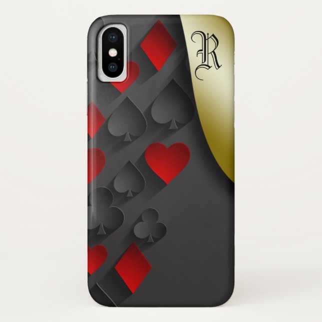 Stilvolle Poker-Anzug auf Black Monogram Case-Mate iPhone Hülle (Rückseite)