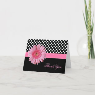 Stilvolle Polka-Dot- und rosa Gänseblümchen-Dankes Dankeskarte