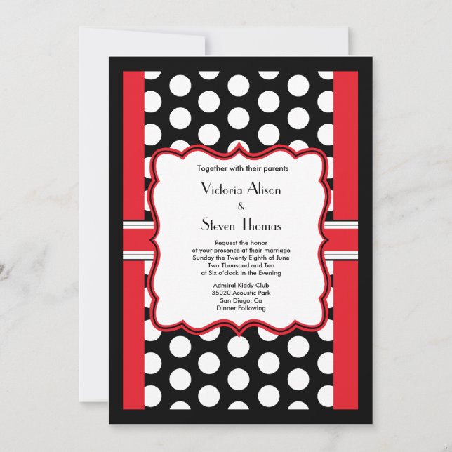 Stilvolle Polka Dot Wedding Einladung (rot) (Vorderseite)