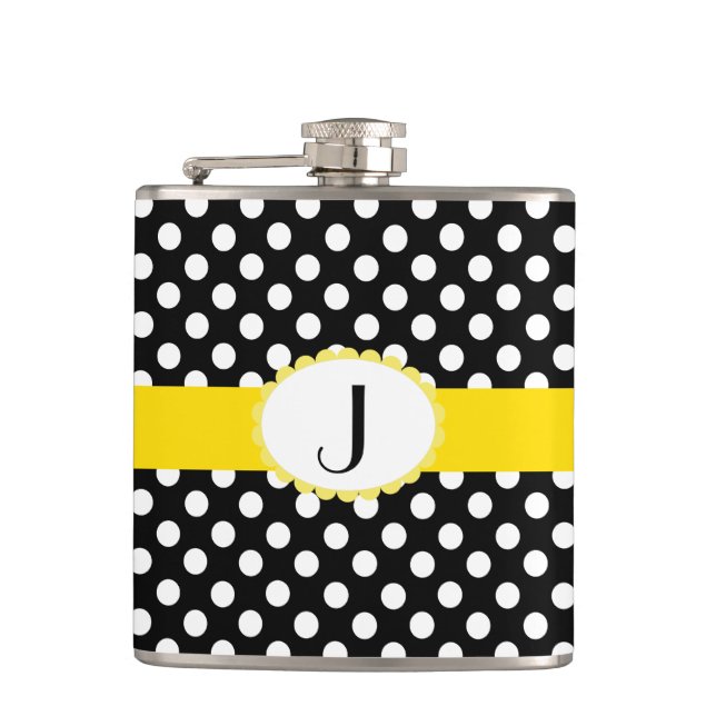 Stilvolle Polka Dots und Monogram Flask Flachmann (Vorderseite)