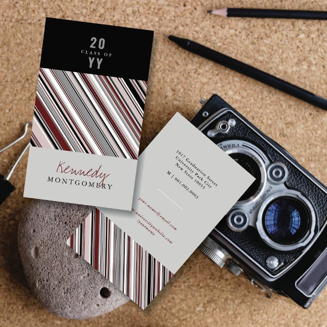 Stilvolle Preppy Brown Button Stripes Modernes Gra Telefonnummerkarte (Stylish Preppy Brown Pin Stripes Modern Graduation Calling Card @ www.zazzle.com/color_therapy)