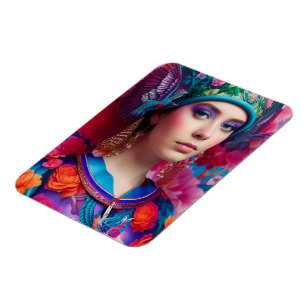 Stilvolle Prinzessin mit Blumenhut Magnet