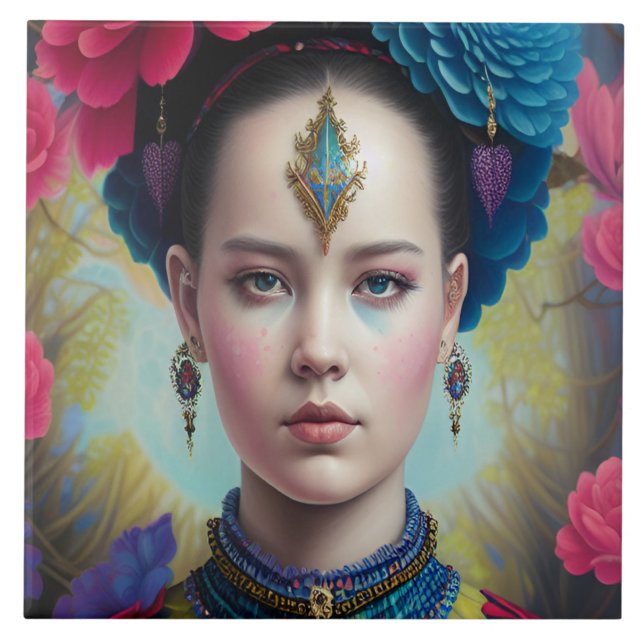 Stilvolle Prinzessin mit Tartan Outfit Fliese (Vorderseite)