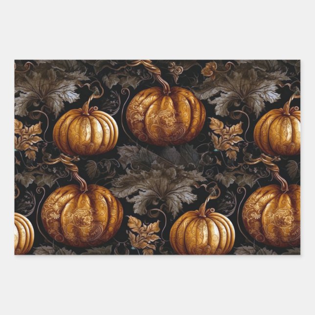 Stilvolle Pumpkins Geschenkpapier Set (Vorderseite)