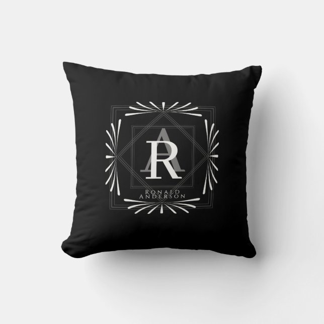 Stilvolle Rahmen Schwarz Monogram Kissen (Vorderseite)