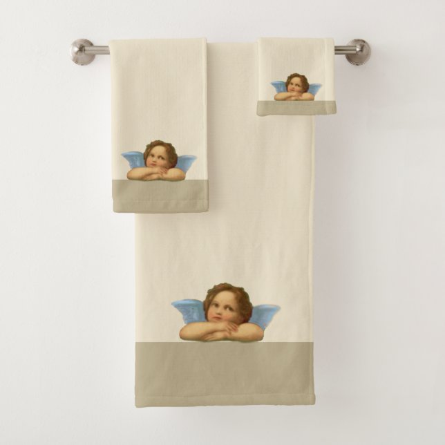 Stilvolle Raphael Cherub auf Beige Bath Handtuch S Badhandtuch Set (Insitu)