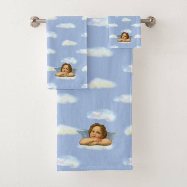Stilvolle Raphael Cherub auf Sky Blue Bath Handtuc Badhandtuch Set (Insitu)