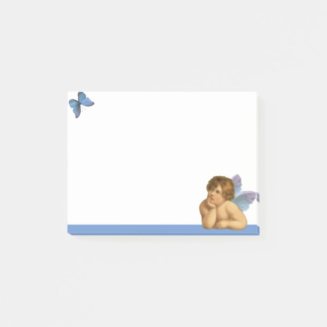 Stilvolle Raphael Cherub & Blue Butterfly auf Weiß Post-it Klebezettel (Vorderseite)