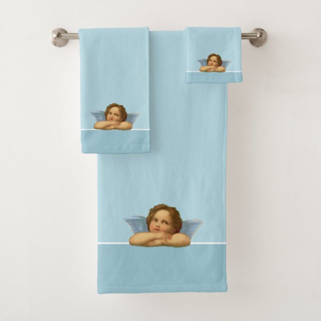 Stilvolle Raphael Cherub on Light Blue Badhandtuch Set (Insitu)