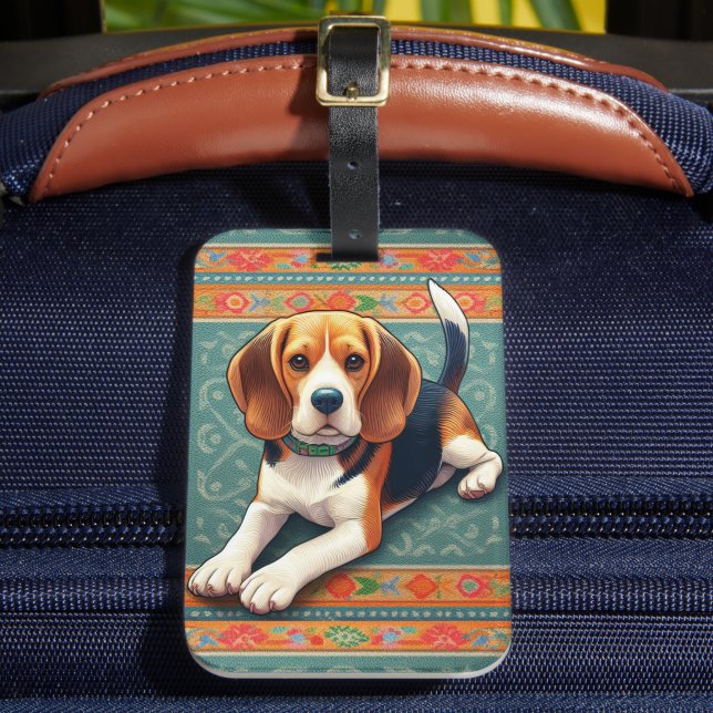 Stilvolle realistische 3D-Beagle Hunde farbenfrohe Gepäckanhänger (Vorderseite Insitu 2)