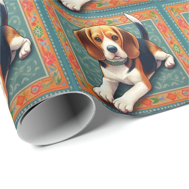 Stilvolle realistische 3D-Beagle Hunde farbenfrohe Geschenkpapier (Rolleneckpunkt)