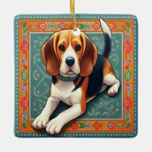 Stilvolle realistische 3D-Beagle Hunde farbenfrohe Keramikornament