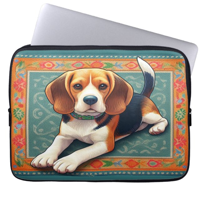 Stilvolle realistische 3D-Beagle Hunde farbenfrohe Laptopschutzhülle (Vorderseite)