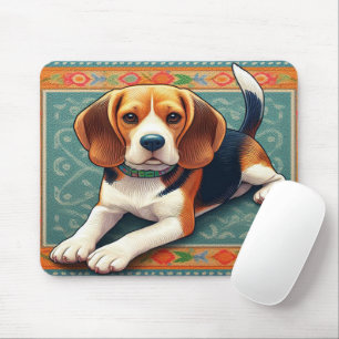 Stilvolle realistische 3D-Beagle Hunde farbenfrohe Mousepad