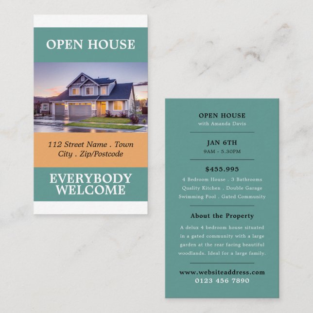 Stilvolle Realtor Open House Werbekarten Visitenkarte (Vorne/Hinten)