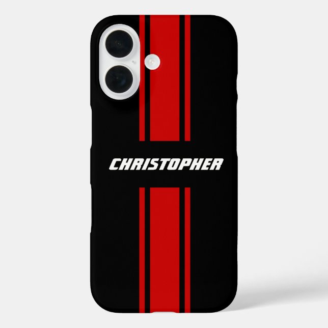 Stilvolle Red Black Racing Stripes Mit Monogramm N Case-Mate iPhone Hülle (Rückseite)