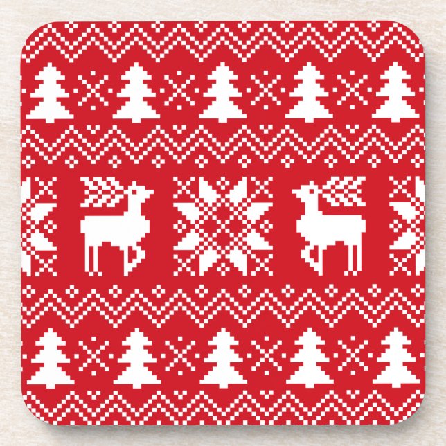 Stilvolle Red Christmas Sweater Winter Pattern Untersetzer (Vorderseite)