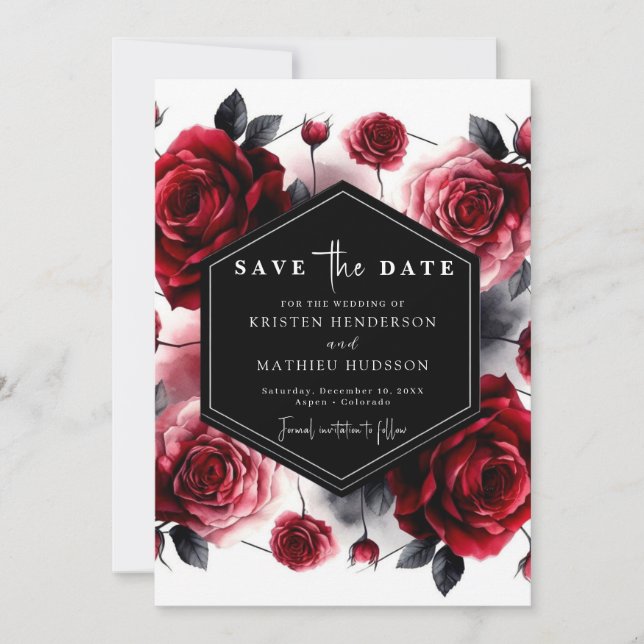 Stilvolle Red Crimson Red Wedding Save The Date (Vorderseite)