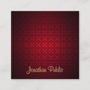 Stilvolle Red Damask Calligraphy Script-Vorlage Quadratische Visitenkarte