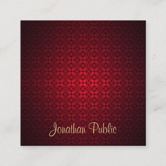 Stilvolle Red Damask Calligraphy Script-Vorlage Quadratische Visitenkarte (Vorderseite)