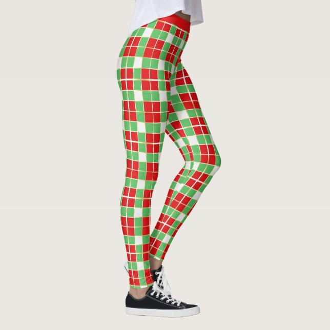 Stilvolle Red Green Gold Kariert Pattern Yoga Leggings (Rechts)