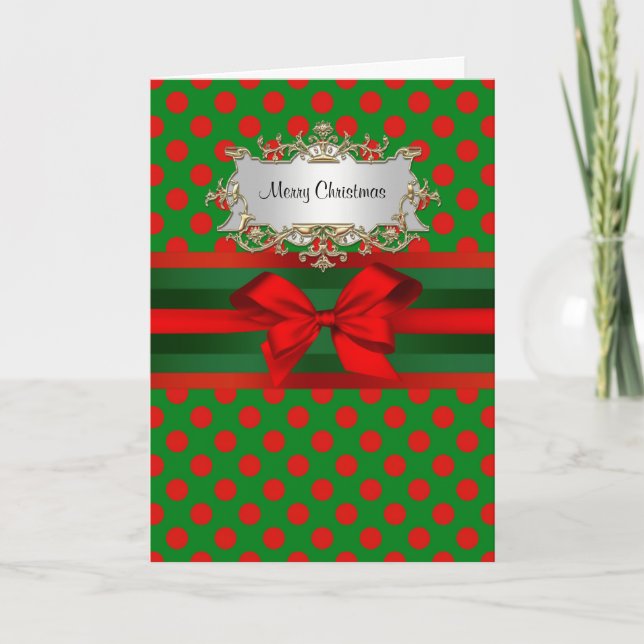 Stilvolle Red & Green Polka Dot Ribbon Weihnachten (Vorderseite)