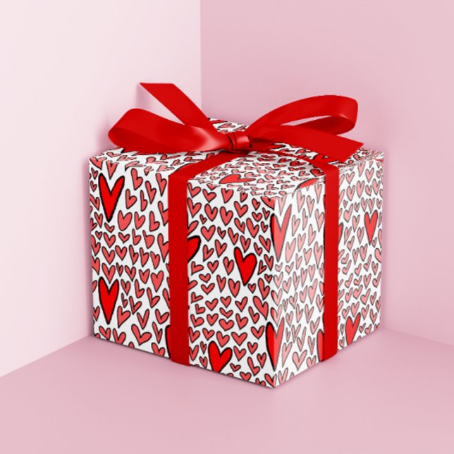 Stilvolle Red Hearts Pattern Valentines Geschenkpapier (Von Creator hochgeladen)