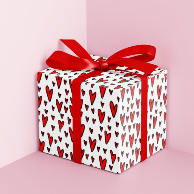 Stilvolle Red Hearts Pattern Valentines Geschenkpapier (Von Creator hochgeladen)