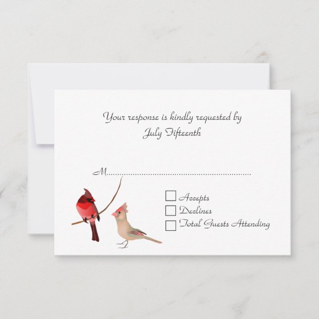 Stilvolle Red Kardinals Wedding RSVP Card (Vorderseite)