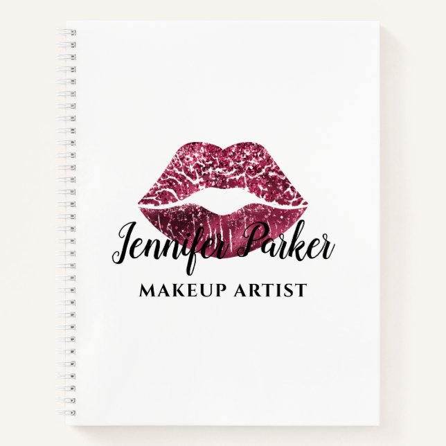 Stilvolle Red Lips Black Makeup Artist Notizbuch (Vorderseite)