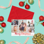 Stilvolle Red Merry Christmas 5 Foto Collage Feiertagskarte<br><div class="desc">Diese unterhaltsamen und modernen Urlaubsfotos eignen sich hervorragend für den Versand an Familie und Freunde zu Weihnachten. Das Design zeichnet sich durch eine rote Typografie "Frohe Weihnachten" mit einer 5-Foto-Collage aus,  die leicht zu ändern ist,  um sie für Sie und Ihre Familie persönlich zu machen.</div>