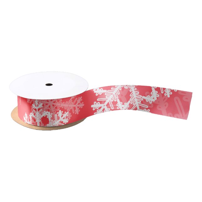 Stilvolle Red Snowflakes Modernes Weihnachtsmuster Satinband (Spule)