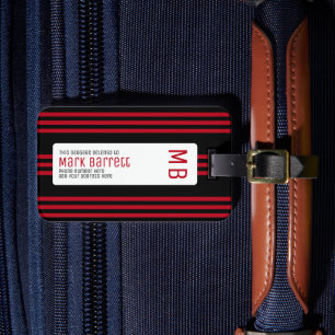 Stilvolle Red Stripes Mit Monogramm (Name und Init Gepäckanhänger