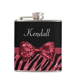 Stilvolle Red Zebra Print IMITATE Glitz Bow mit Na Flachmann