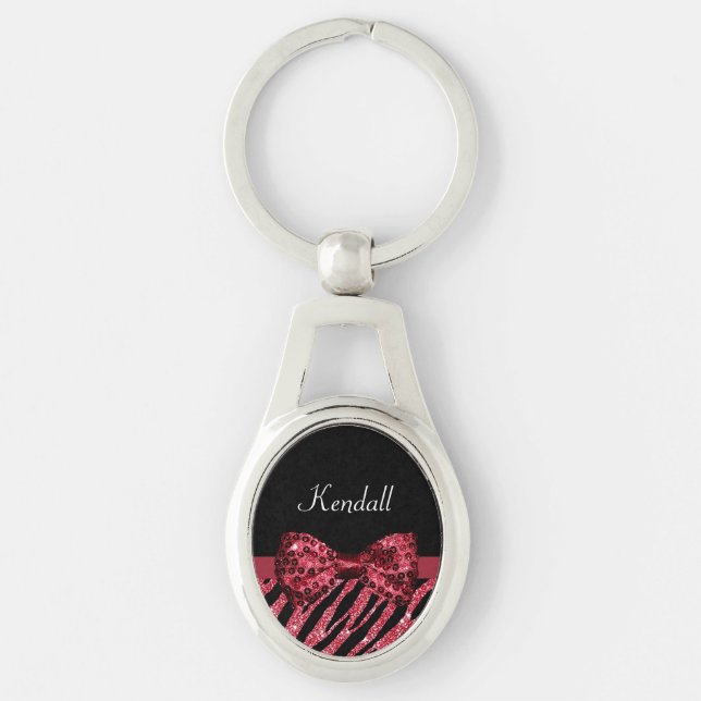 Stilvolle Red Zebra Print IMITATE Glitz Bow mit Na Schlüsselanhänger (Vorderseite)